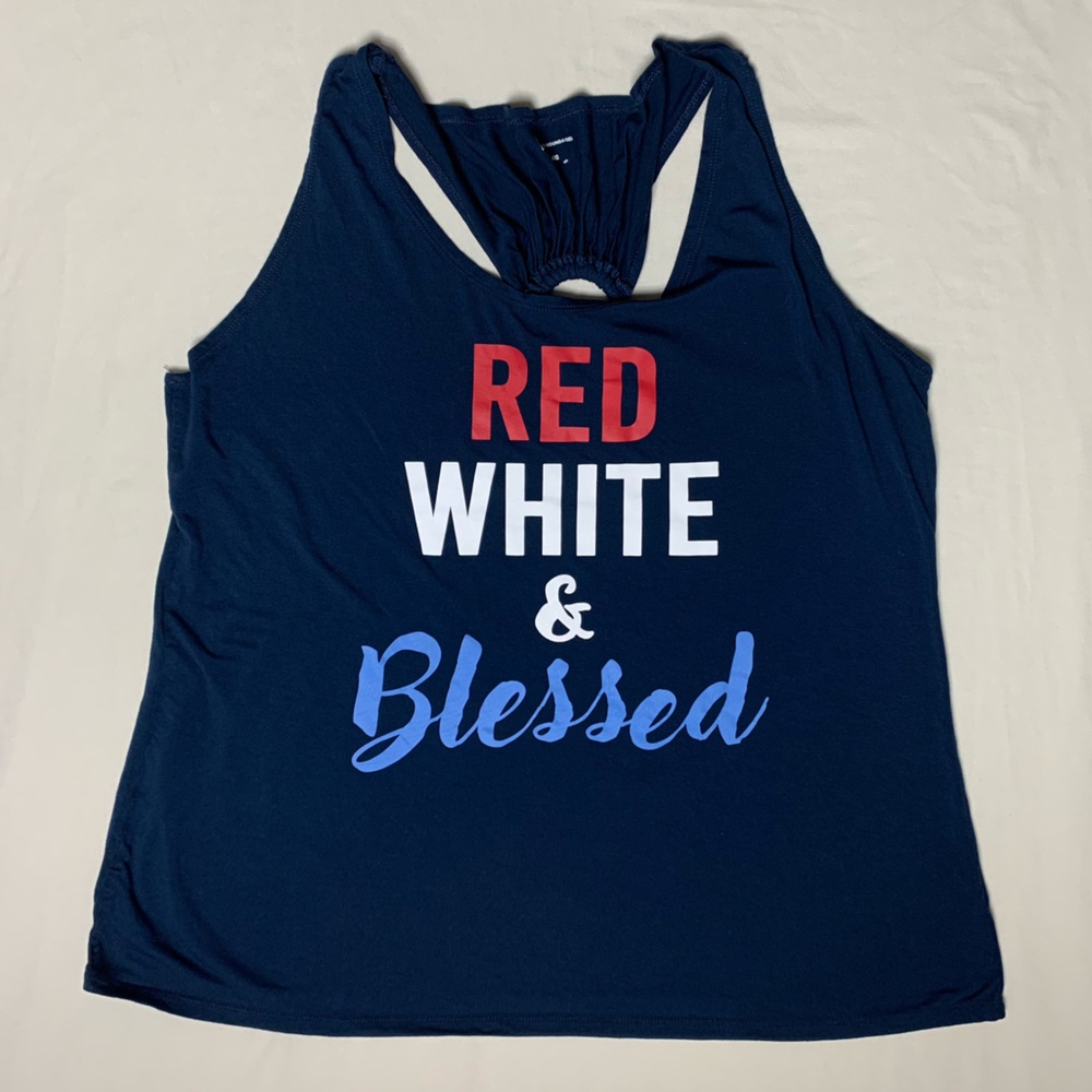Red White & Blessed Navy Blue Patriotic Tank Top Women’s 3XL Flowy Loose Relaxed